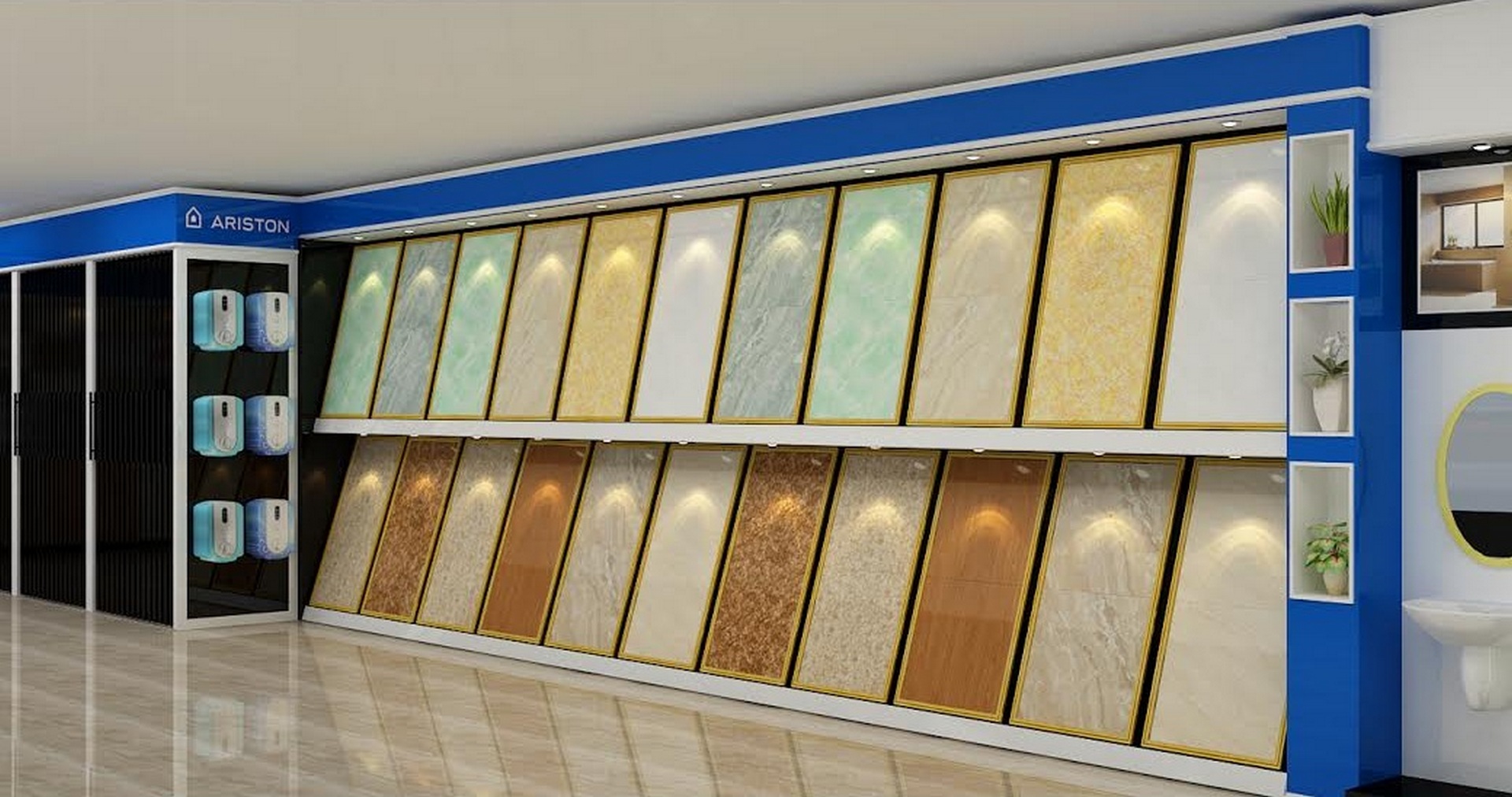 Khu bày bán gạch ốp lát tại Showroom Hải Linh 532 Đường Láng