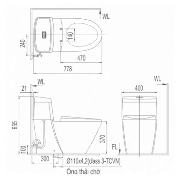 ban-ve-bon-cau-ac-909r-cw-ka22avn Bản vẽ kỹ thuật Bồn cầu nắp rửa điện tử Inax AC-909R+CW-KA22AVN