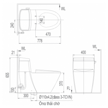 Bản vẽ kỹ thuật bồn cầu Inax AC-918R