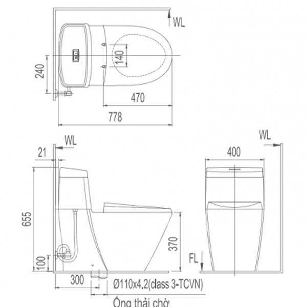 Bồn cầu 1 khối Inax AC-909VRN-1