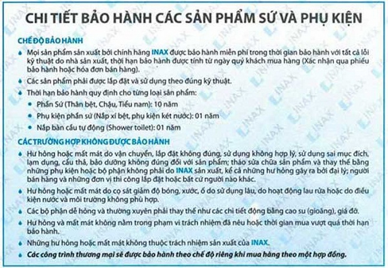Bảo hành bồn cầu Inax