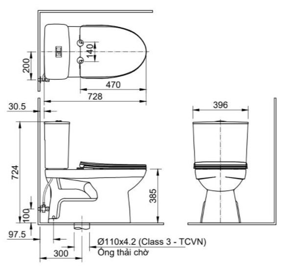 Bồn cầu 2 khối Inax C-514VWN