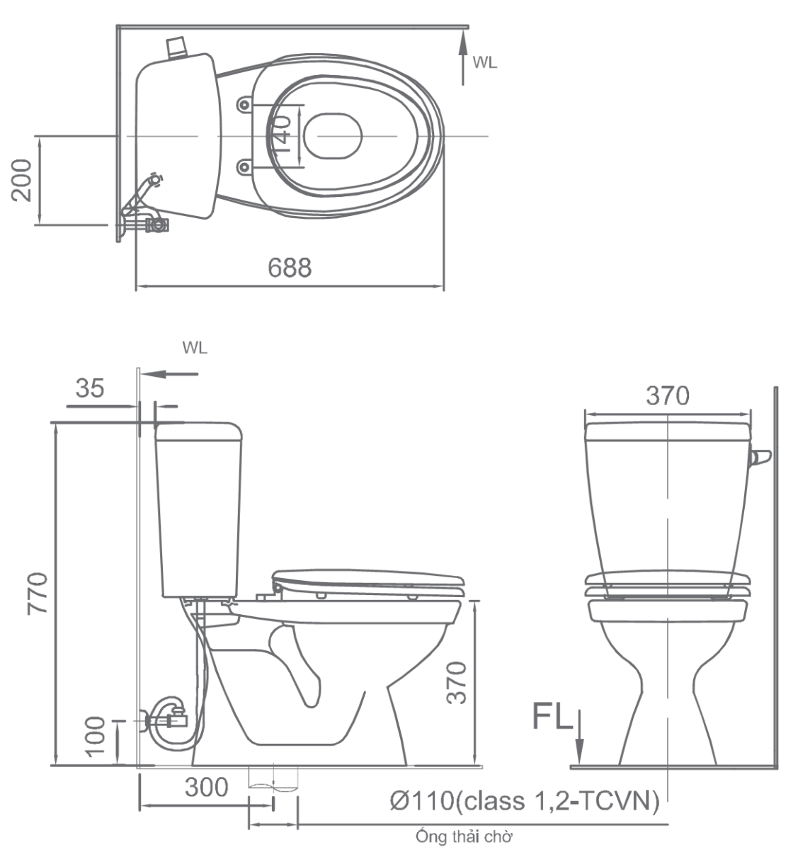 Bản vẽ kỹ thuật bồn cầu 2 khối inax c 117va banve