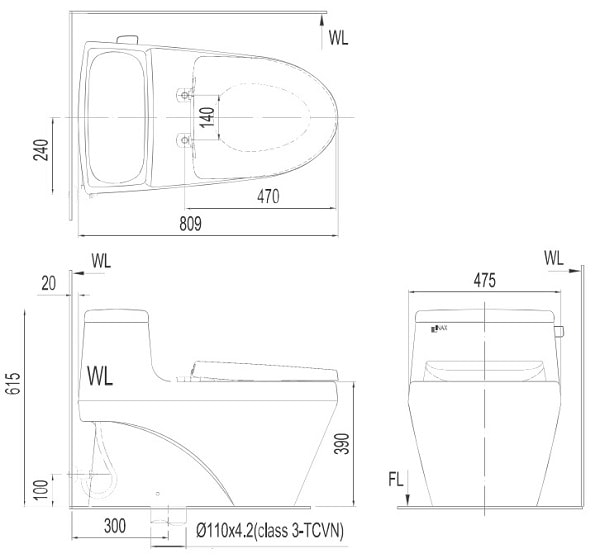 Bồn cầu cầu 1 khối Inax AC-1035+CW-KB22AVN