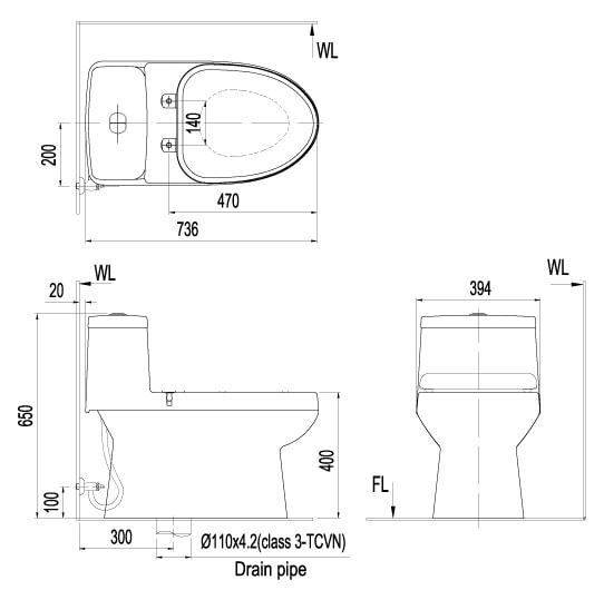 Bản vẽ kỹ thuật bồn cầu Inax AC-939