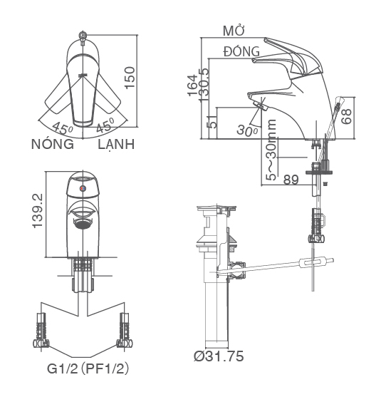 Vòi chậu Inax LFV-3002S Ban ve ky thuat Voi chau Inax LFV-3002S