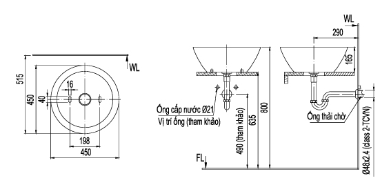bvl445v Bản vẽ kỹ thuật Chậu rửa Inax đặt bàn L-445V