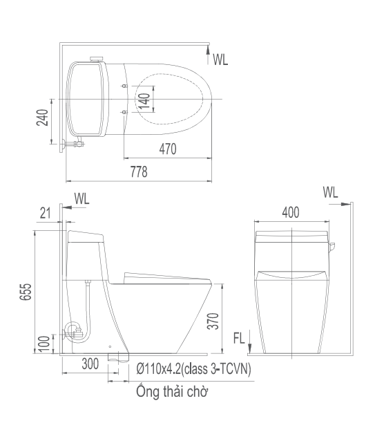 Bản vẽ kỹ thuật bồn cầu 1 khối inax c 918vrn 1