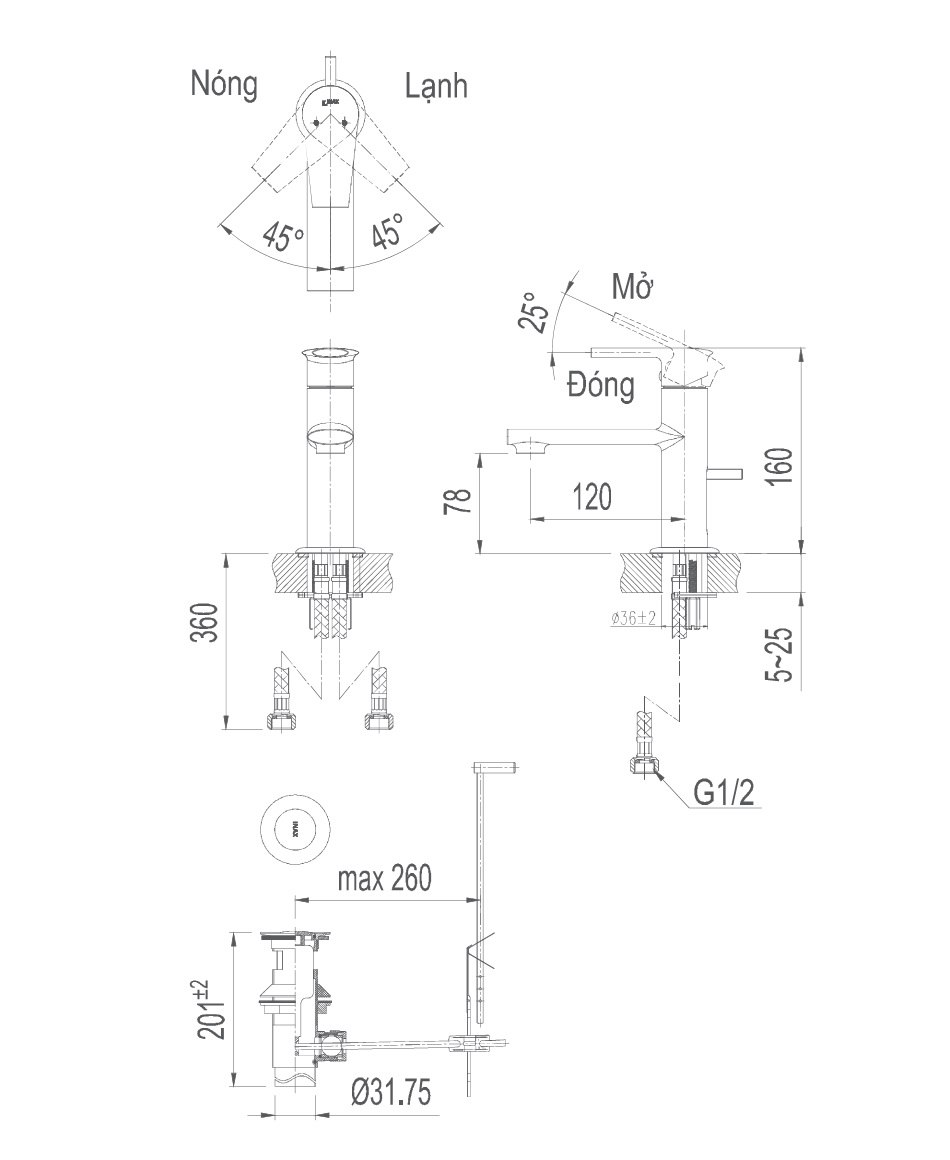 Bản vẽ kỹ thuật vòi chậu Inax LFV-7102S Bản vẽ lfv 7102s