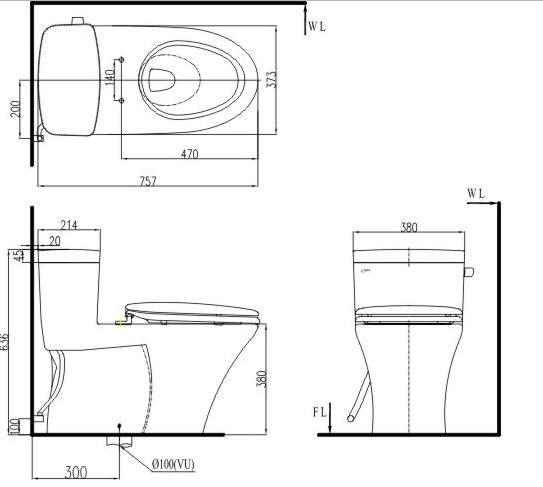 Thông số kỹ thuật bồn cầu 1 khối inax c991vrn