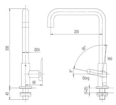 tskt-voi-bep-inax-sfv-30s Bản vẽ kỹ thuật Vòi bếp Inax SFV-30