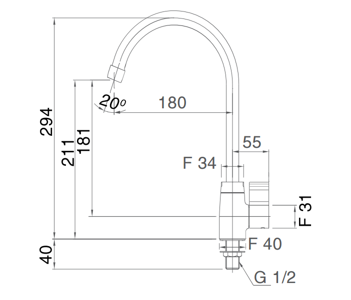tskt-voi-bep-sfv-21 Bản vẽ kỹ thuật Vòi bếp Inax SFV-21