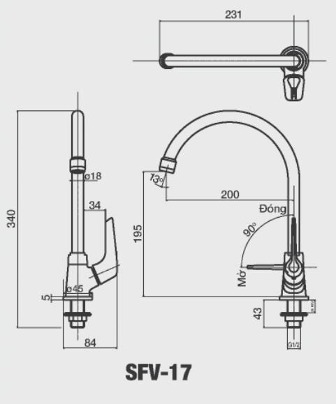 Bản vẽ kỹ thuật Vòi bếp Inax SFV-17